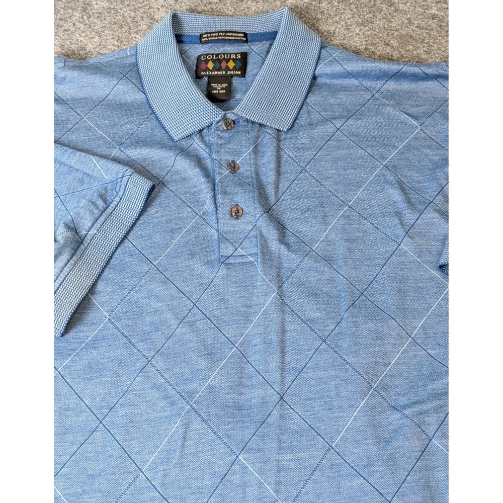 Colours by Alexander Julian Polo Shirt Men's XL 60's 2 Ply Jacquard Blue  EUC